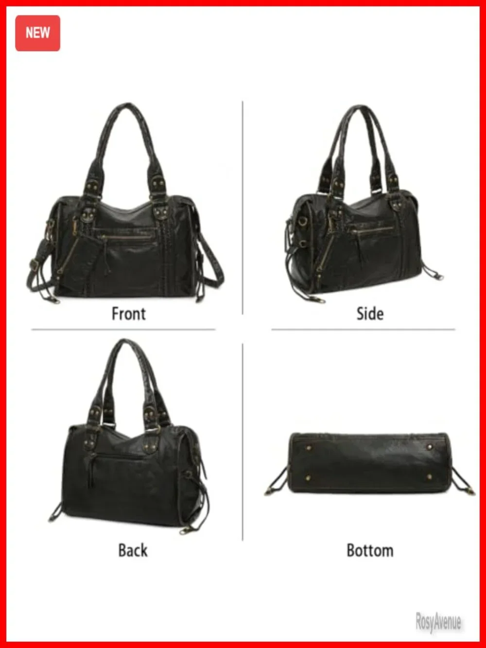 Vegan Leather Hobo Shoulder Bag, Y2K Distressed Tote